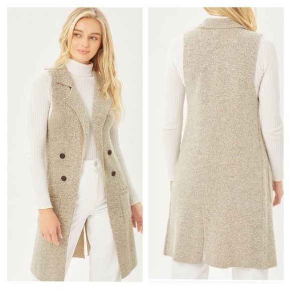 Love Tree Sweaters - Love Tree Beige Sleeveless Cardigan